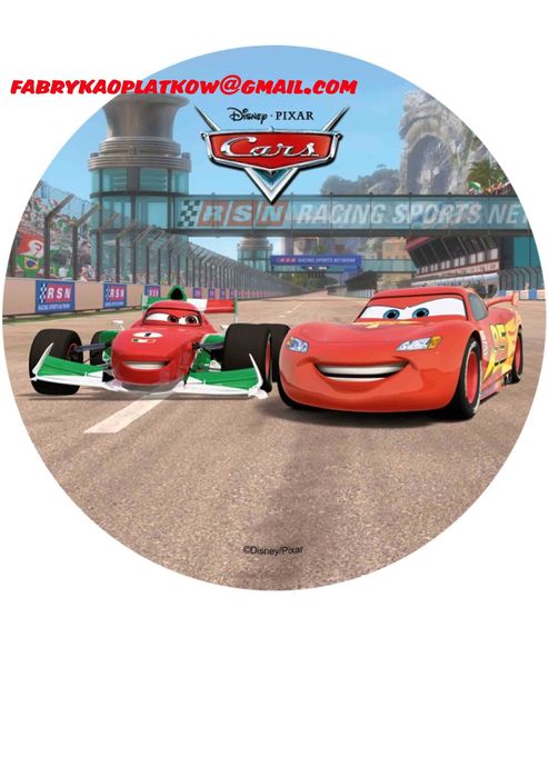 Opłatek/wafel    na tort Gruby średnica 20 cm.  Auta wyścig samochody