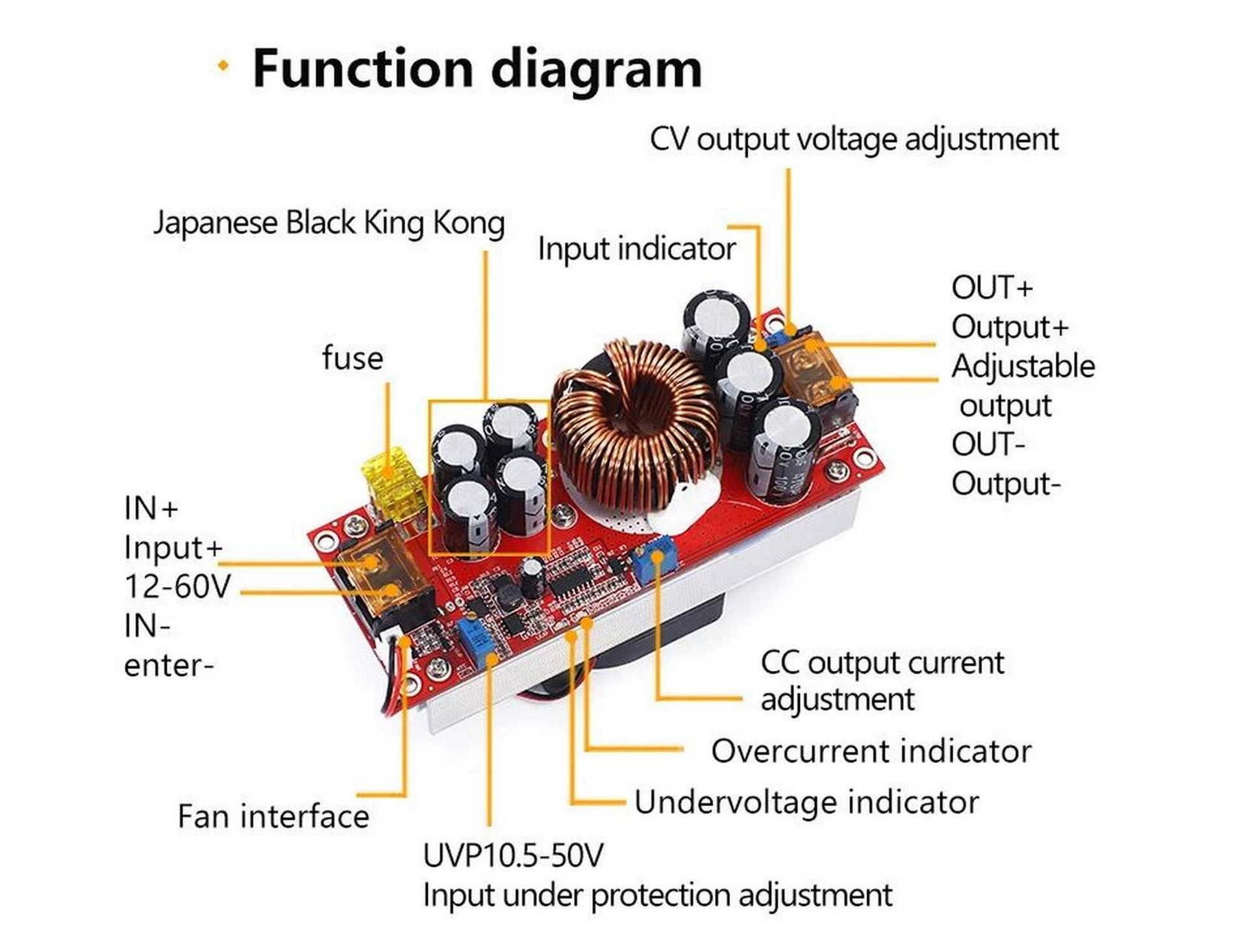 Повышающий преобразователь DC-DC 1800W 40A 10V-60V to 12V-90V