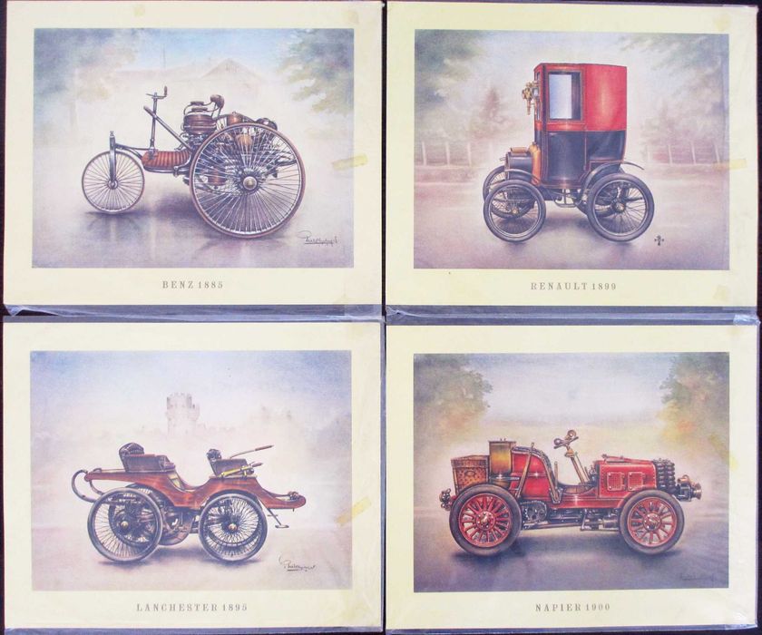 Conjunto de 28 gravuras de automóveis clássicos