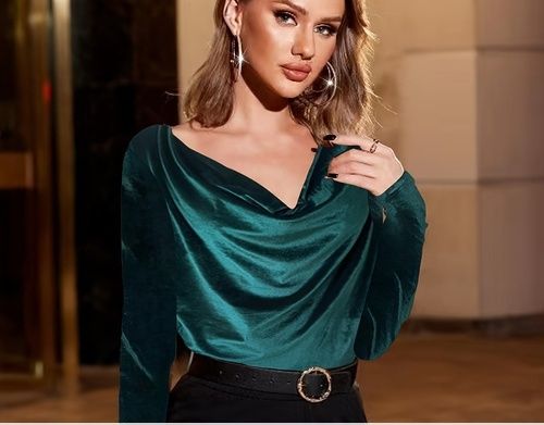 Nowa śliczna zielona welurowa bluzka dekold elegancka XL