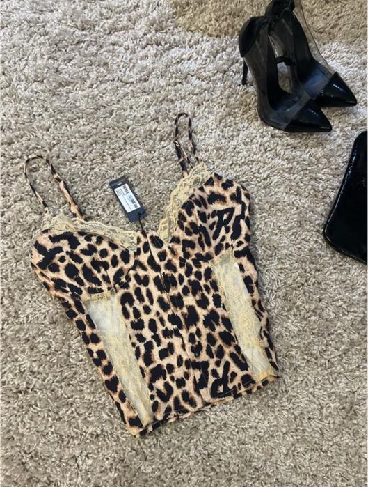Майка на брительках корсет леопардова