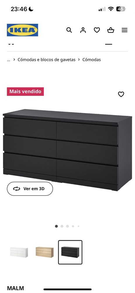 Comoda Malm 6 gavetas preta