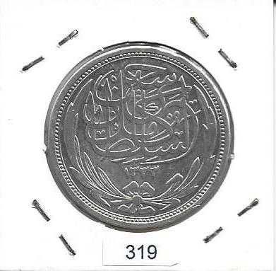 Egipto - - - 10 Piastres – 1916 - - - Moeda de Prata
