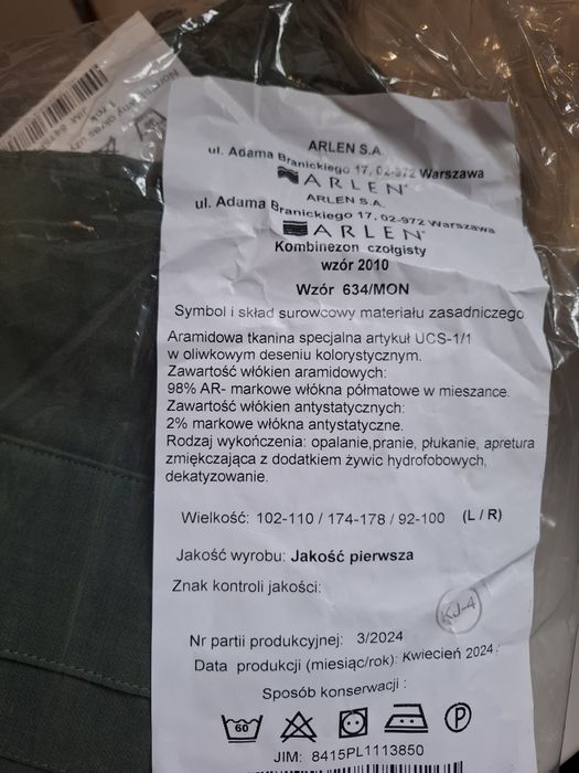 Kombinezon czołgisty 634/mon Nowy roz.L/R