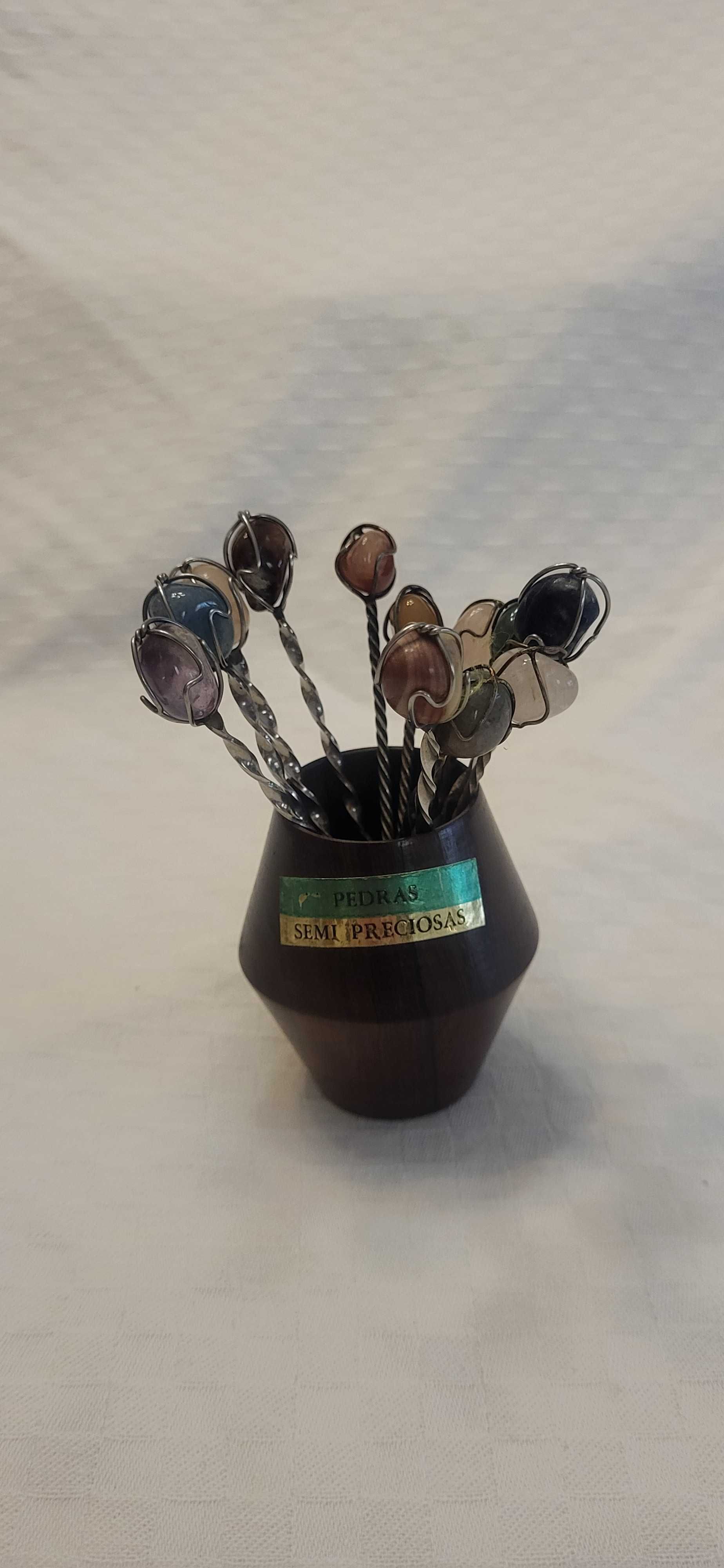 Conjunto 12 mini garfos com pedras semi preciosas - antigo