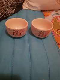 Conjunto de 2 taças japonesas em faiança pintadas à mão