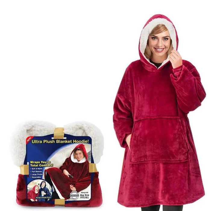 Плед-толстовка HUGGLE HOODIE Теплий плед товстий червоний