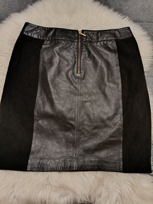 Spódnica czarna zamszowa skórzana barania kozia XL promod