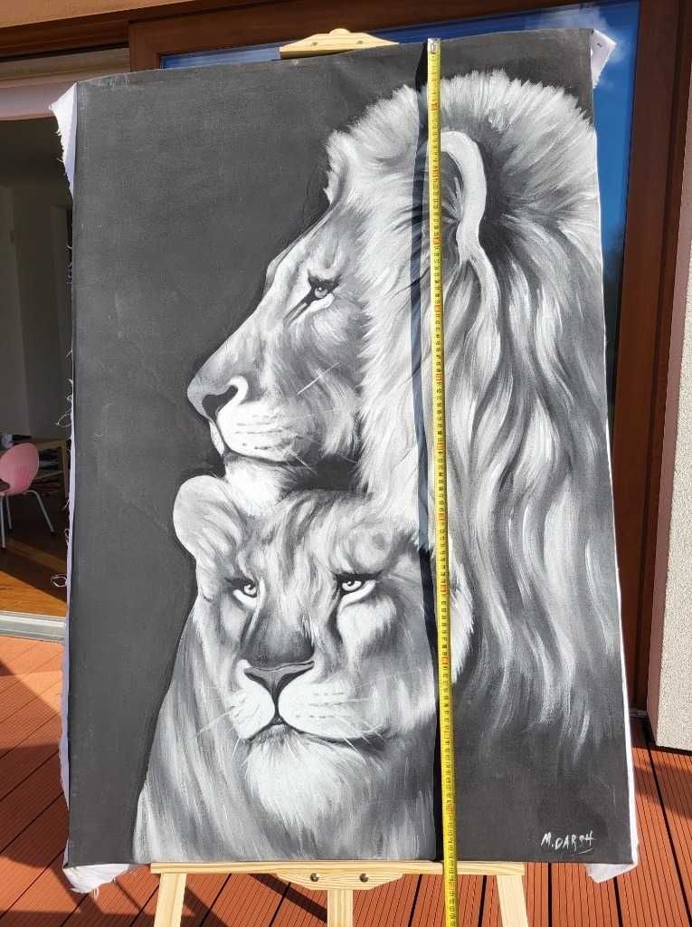 Para lwów- Duży akrylowy obraz na płótnie 80x120cm
