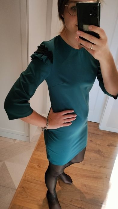 Niebieska morska sukienka Reserved elegancka mini 36 S