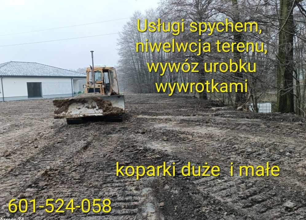 Niwelacja terenu rownanie spychem piach piasek ziemia koparka wywrotka