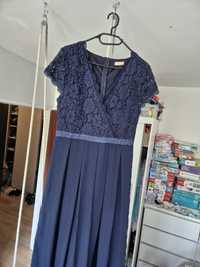 Granatowa szyfonowa koronkowa sukienka maxi L 40 Eve