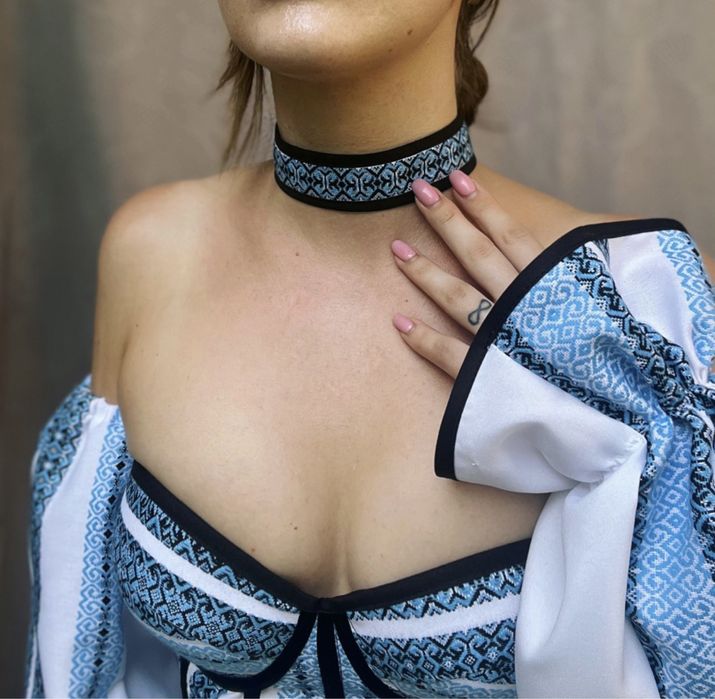 Корсет вишиванка з рукавами та чокер, корсет етно український