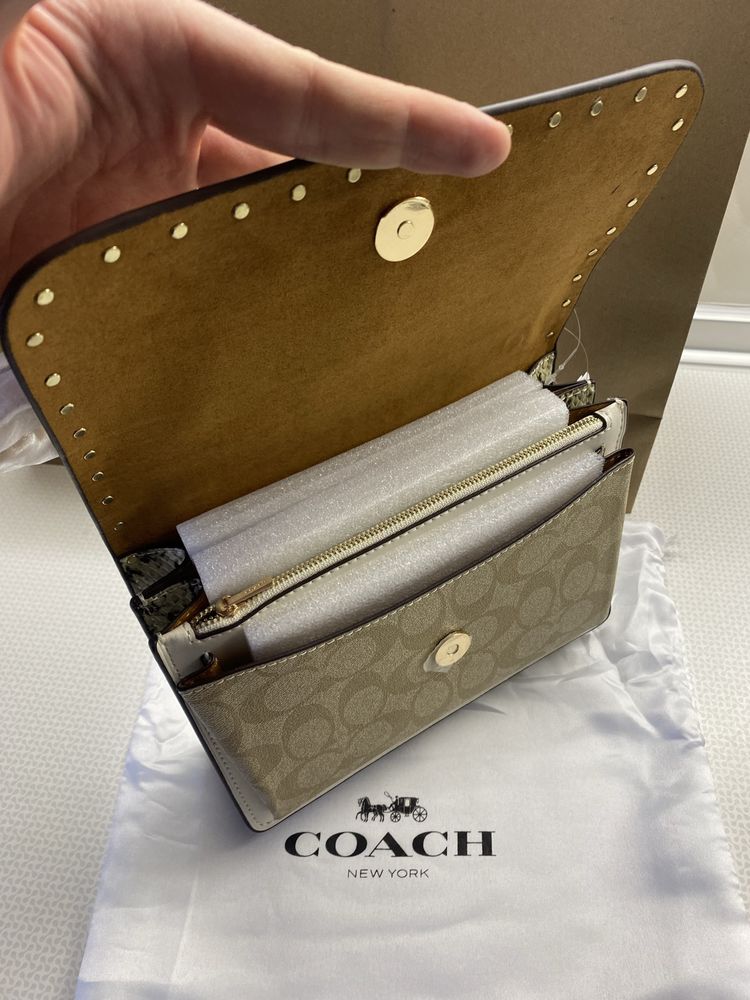 Сумка COACH шкіряна біла жіноча