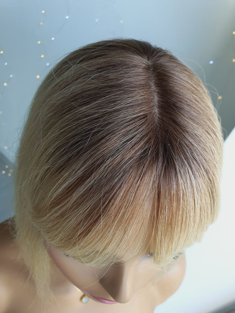 Tupet topper z grzywką blond z odrostem Asia 35cm