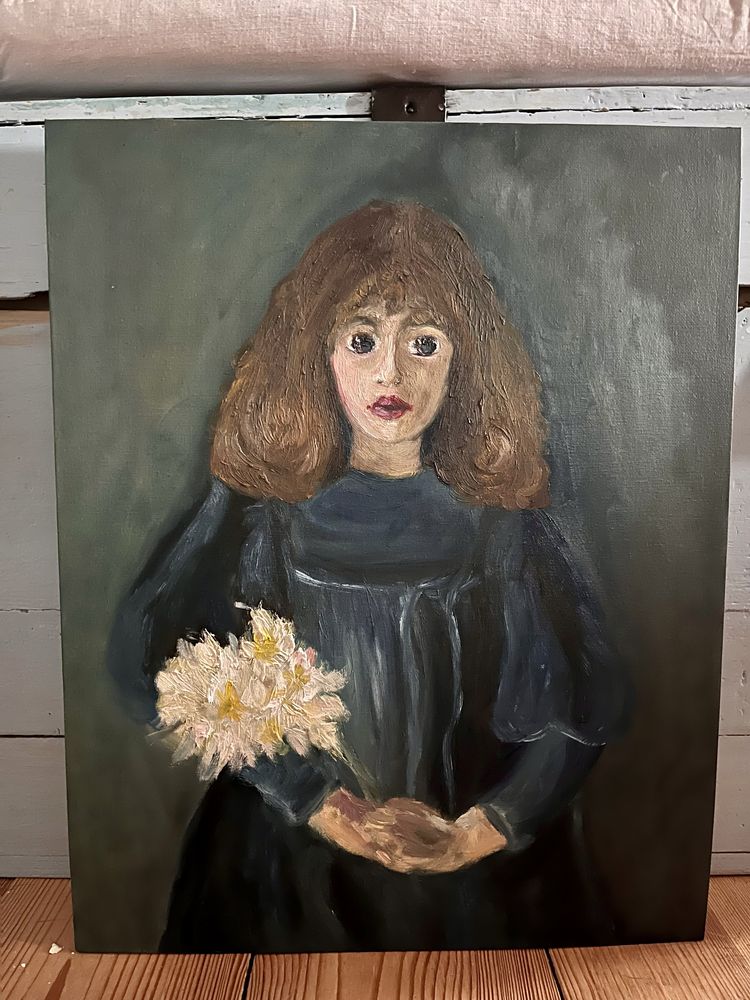 Duży obraz olejny retro portret dziewczyna