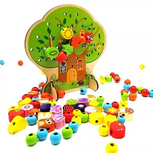 Шнурівка дерев'яна 9 видів, Серце, Транспорт, Фрукти, Тварини, Дино