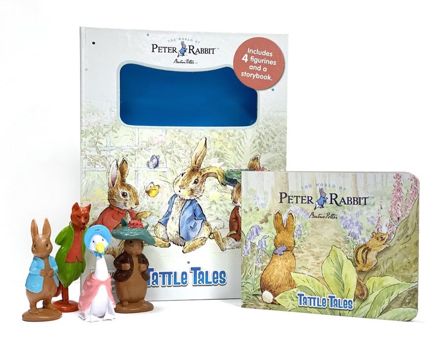 The World Of Peter Rabbit Beatrix Potter Tattle Tales book z figurkami