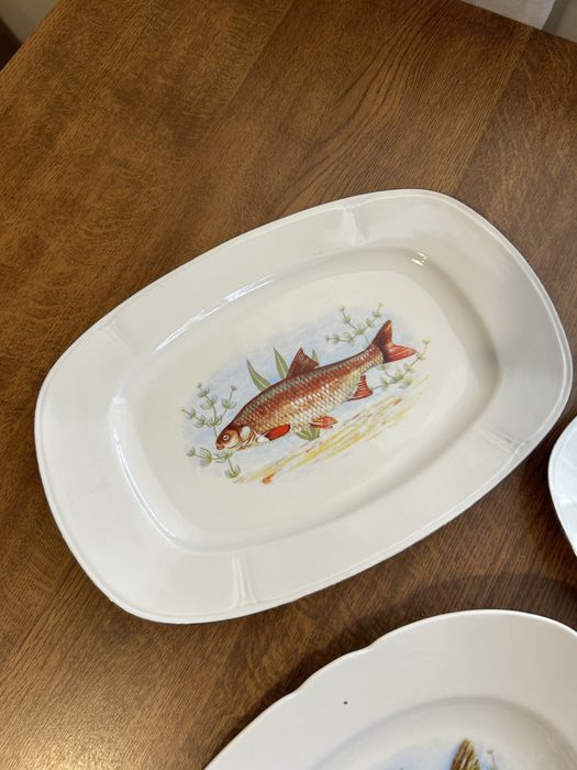 Zestaw półmisków 3 sztuki talerzy ceramika z motywem ryby