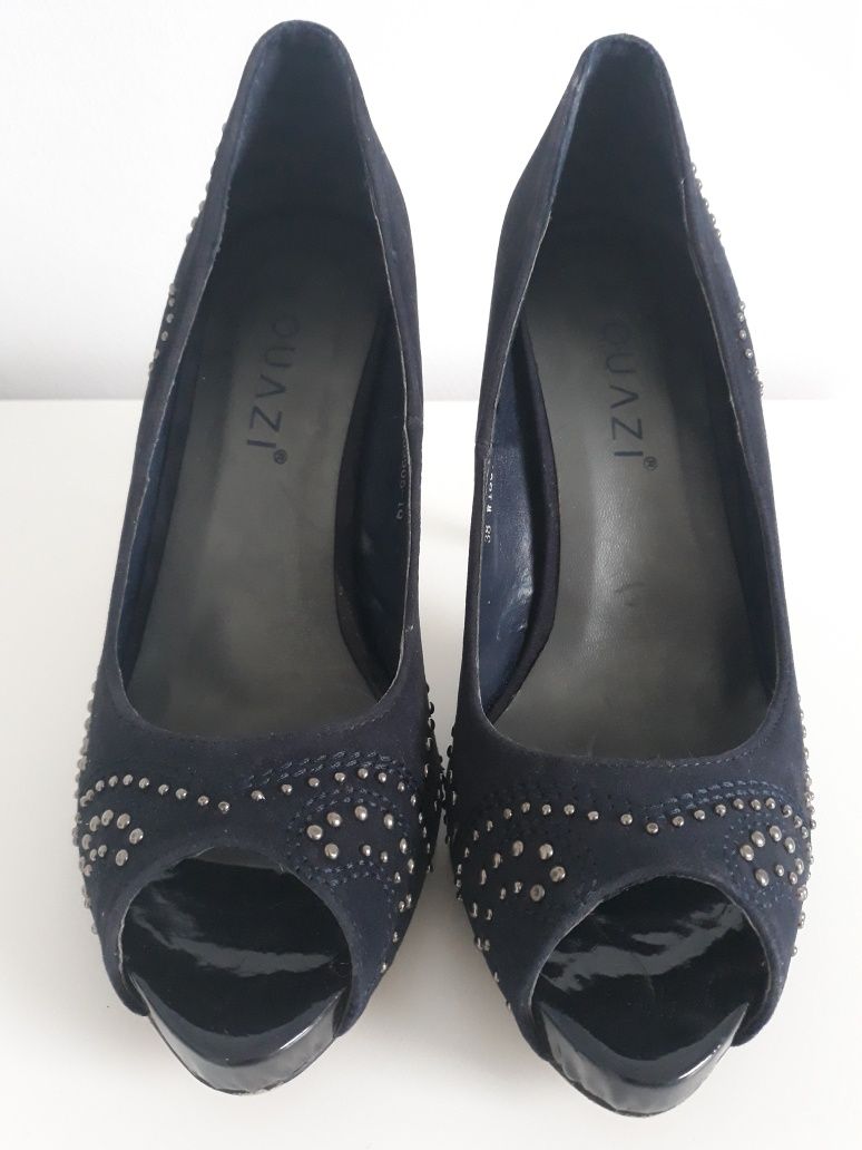 Buty szpilki, czółenka, buty peep toe, buty granatowe 38