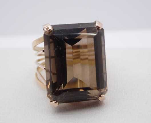 Złoty pierścionek kwarc dymny 25 ct. Egipt R.18