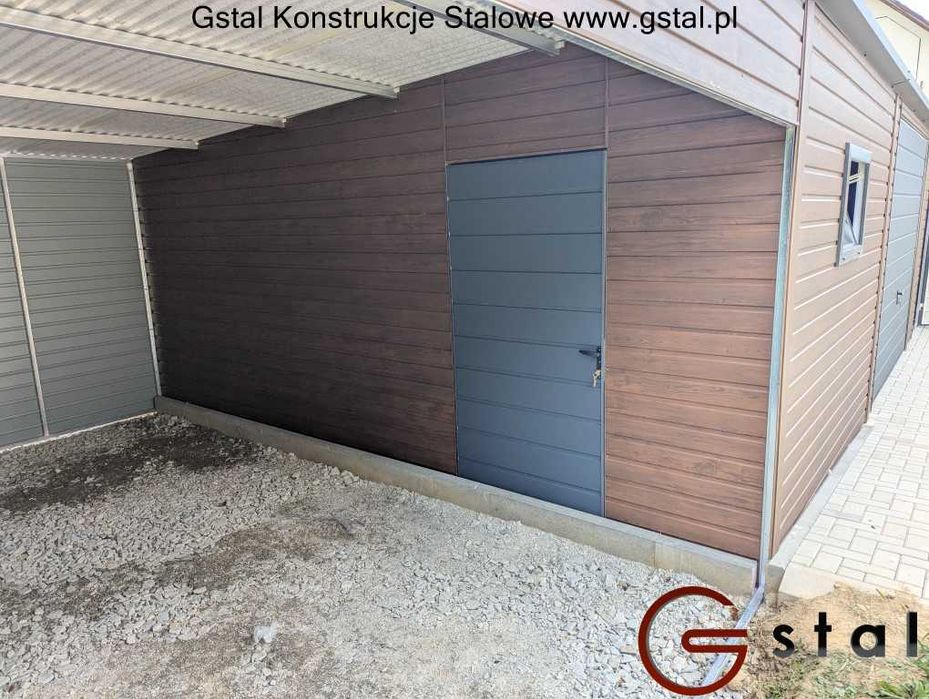 garaż blaszany hala wiata 12x6 orzech solidny profil zamknięty