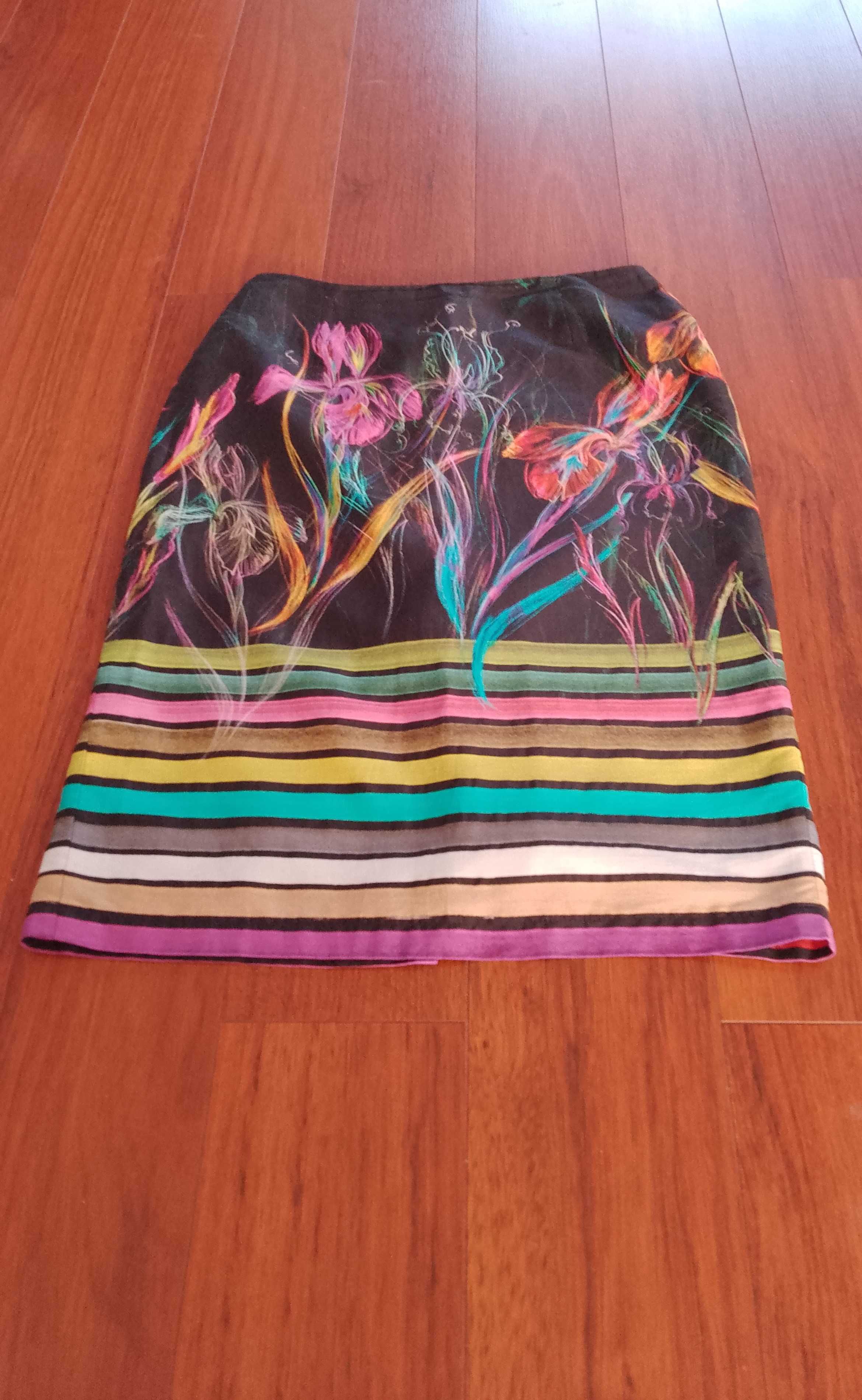 kolorowa ołówkowa spódnica -36 Sisel, cienka, wzór kwiaty, wizytowa