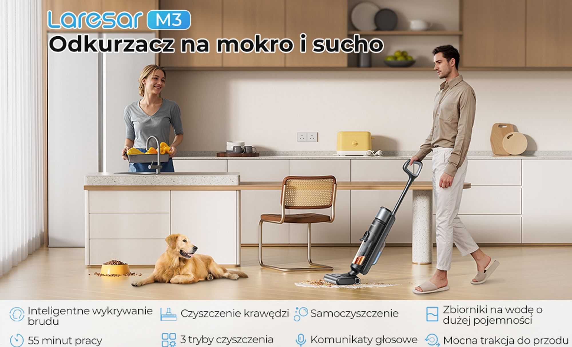 Laresar M3 – Inteligentny Odkurzacz Bezprzewodowy z Mopem (Nowy)