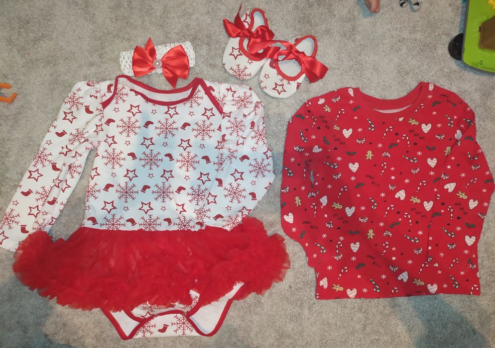 Zestaw świąteczny dla dziewczynki sukienka i bluzeczka 92