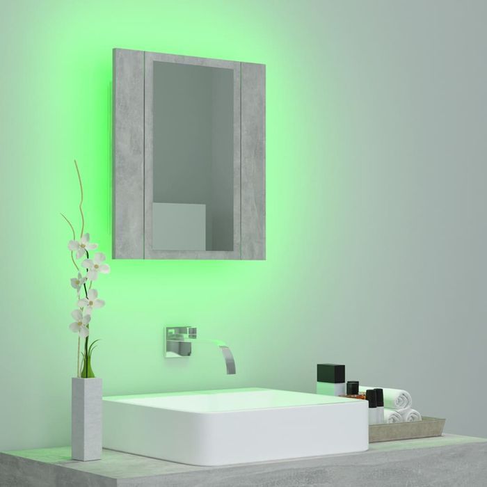 Vidaxl Szafka Łazienkowa Z Lustrem I Led, Szarość Betonu, 40X12X45 Cm