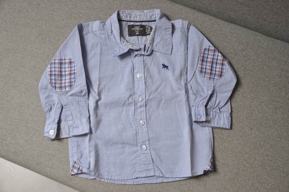 Piękna koszula H&M 80 elegancka, niebieska, łaty chrzest chłopieca