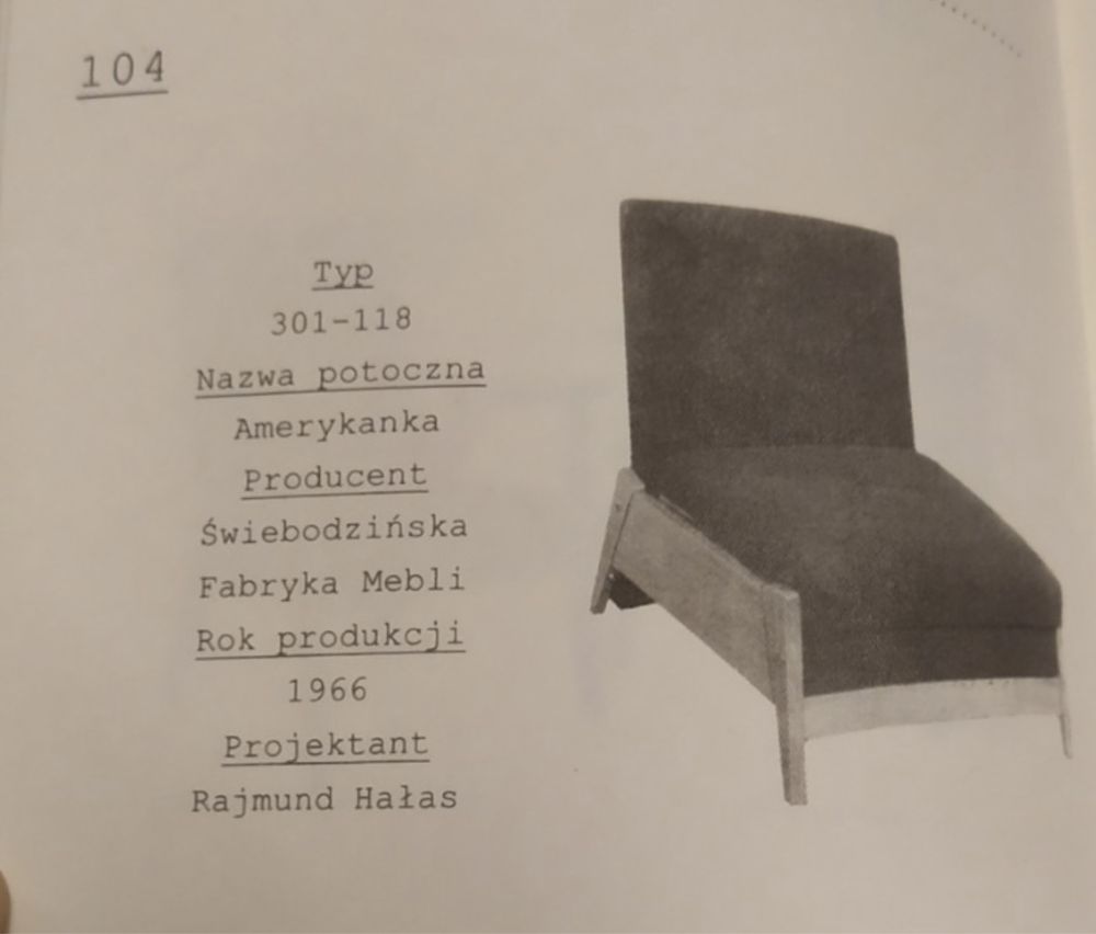 Fotel-łóżko / Amerykanka typ 301-118 proj.Rajmund Hałas 1965