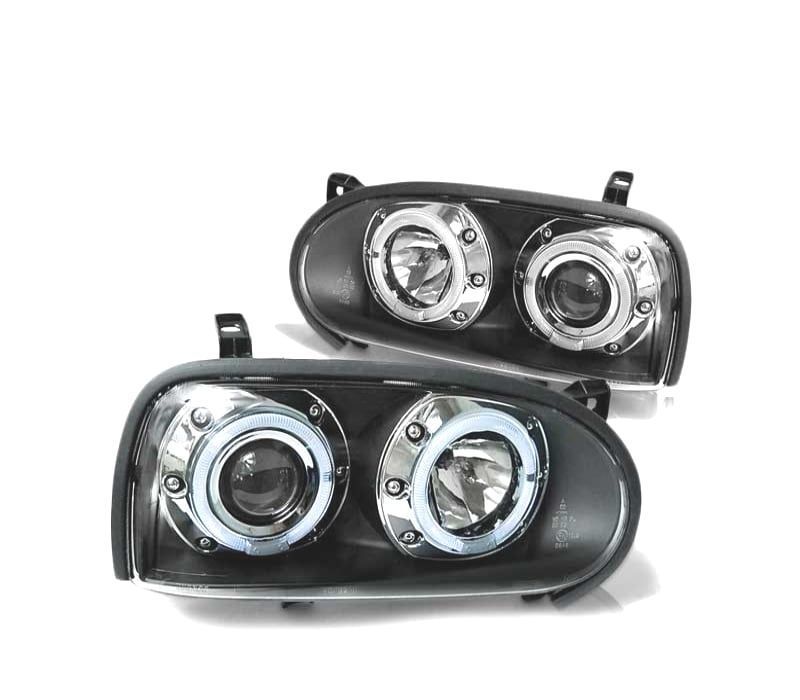 FARÓIS FRONTAIS VOLKSWAGEN VW GOLF 3 91-97 ANGEL EYES PRETO