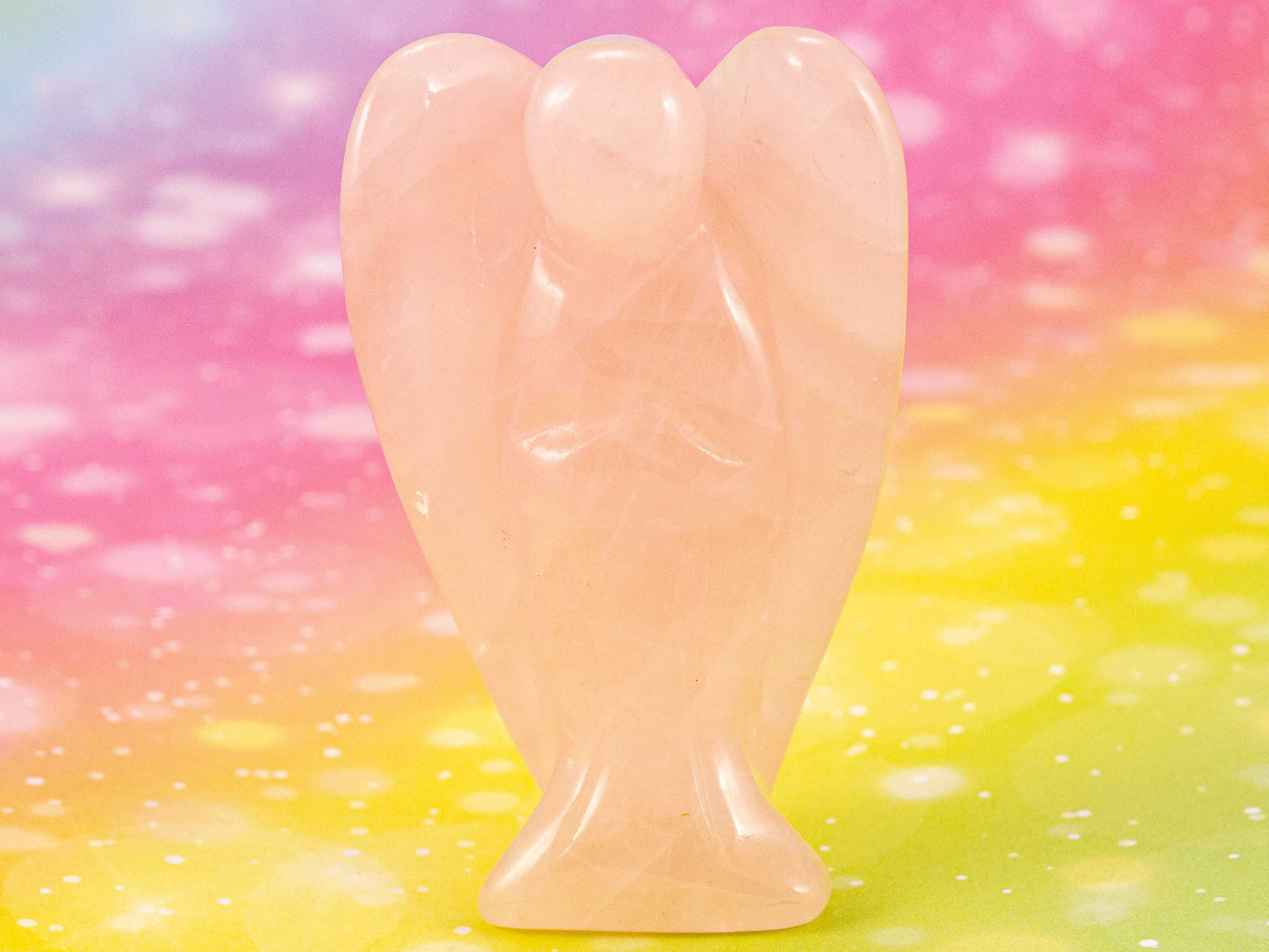 ZESTAW DWIE SZTUKI: Anioł Aniołek Różowy Kryształ Figurka Rzeźba 7,5cm