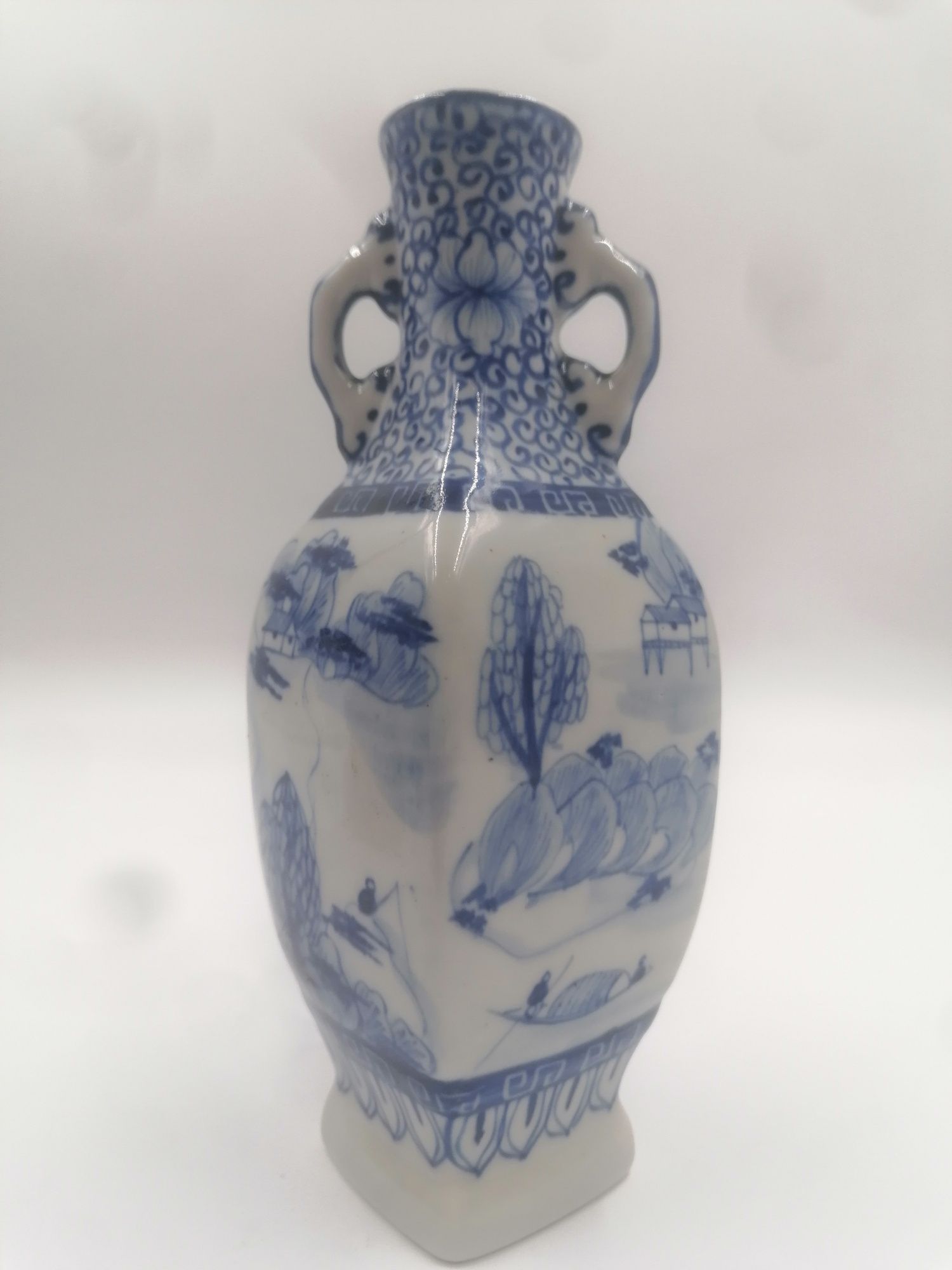 Śliczna porcelanowa kobaltowa amfora wazon