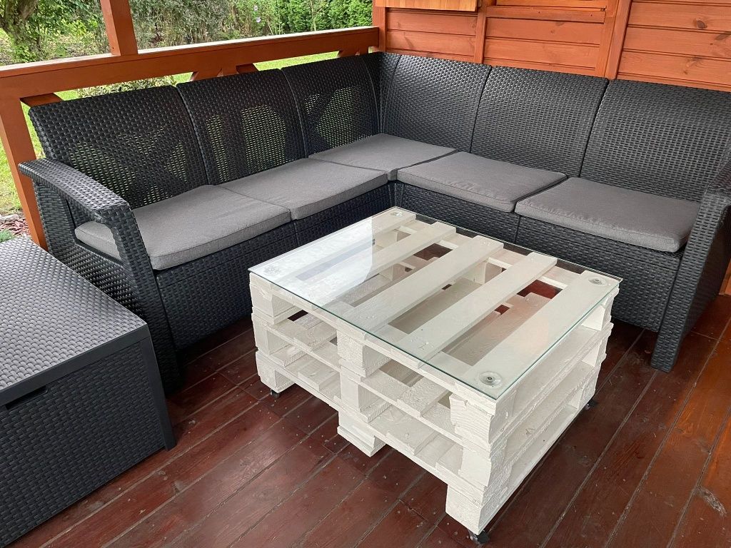 Stolik kawowy z palet drewniana ława szklo hartowane 60x80