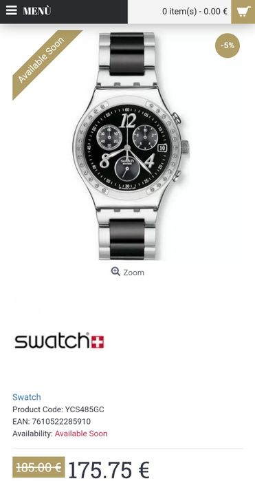 Swatch unisex watch irony chrono dreamnight YCS485GC