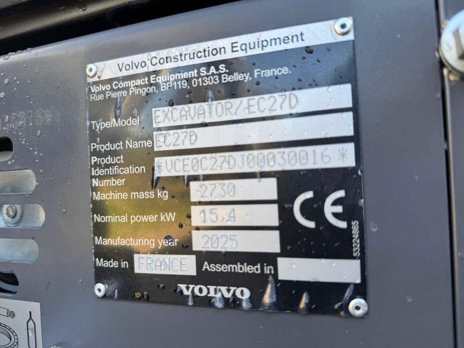 Volvo ec27D новий тільки 2 мотогодини