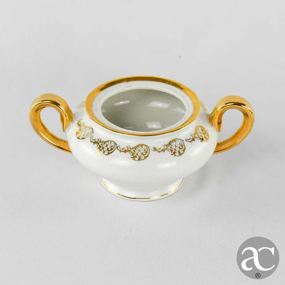 Conjunto Bule açucareiro e leiteira porcelana Artibus decoração a ouro