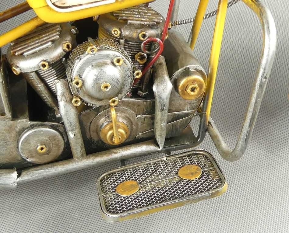 MEGA Metalowy żółty MOTOR retro pojazd 58 cm motocykl