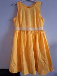Elegancka wizytowa sukienka 146 / 152 żółta ramiączka lato na guziki