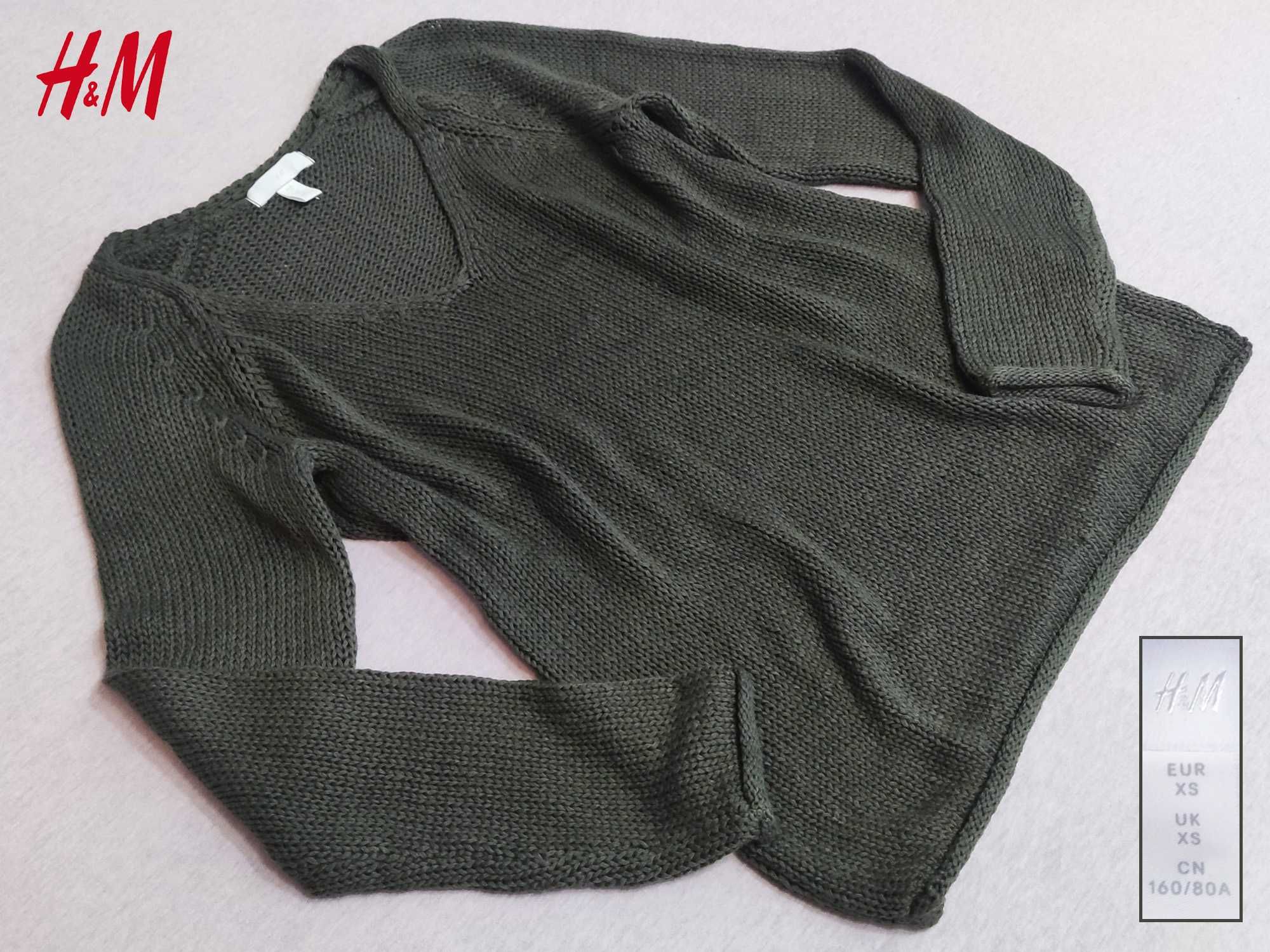 H&M Super Sweter XS pulower khaki zielony oliwkowy długi rękaw 34