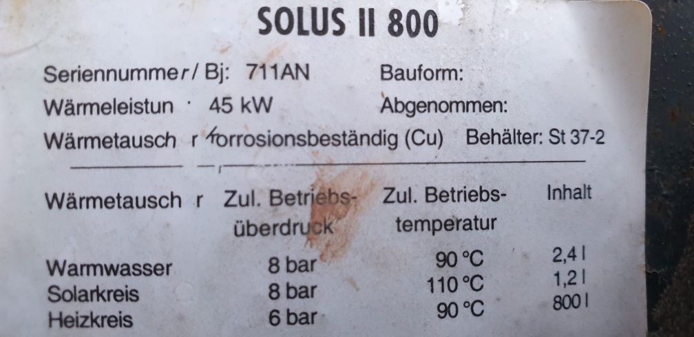 Bufor 800 ltr kombinowany solus cwu co, stal kotlowa isealny