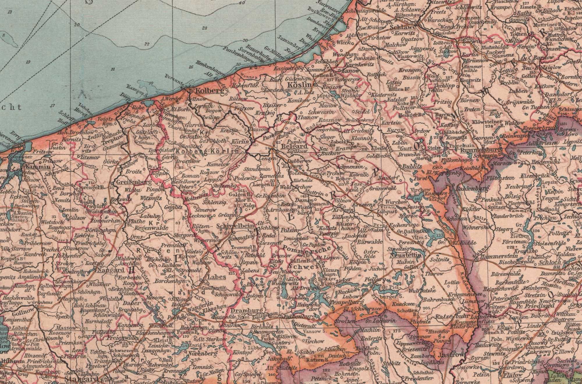 Pomorze Wielkopolska Ziemia Lubuska Duża efektowna mapa 1893 r. autent