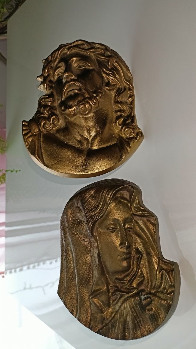 Plakietka, płaskorzeźba, obraz Jezus i Maryja z mosiądzu-cena za 2 szt