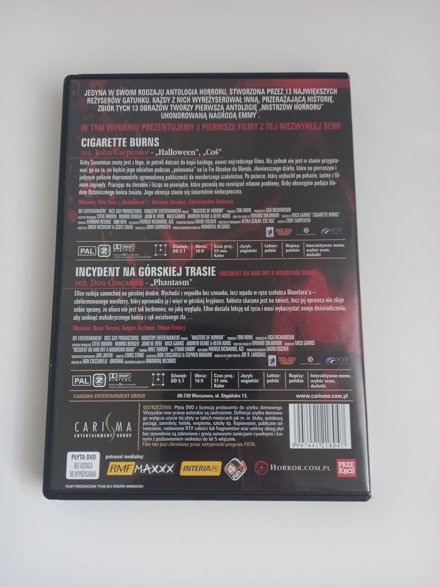 Mistrzowie horroru Cigarette Burns Incydent na górskiej trasie DVD