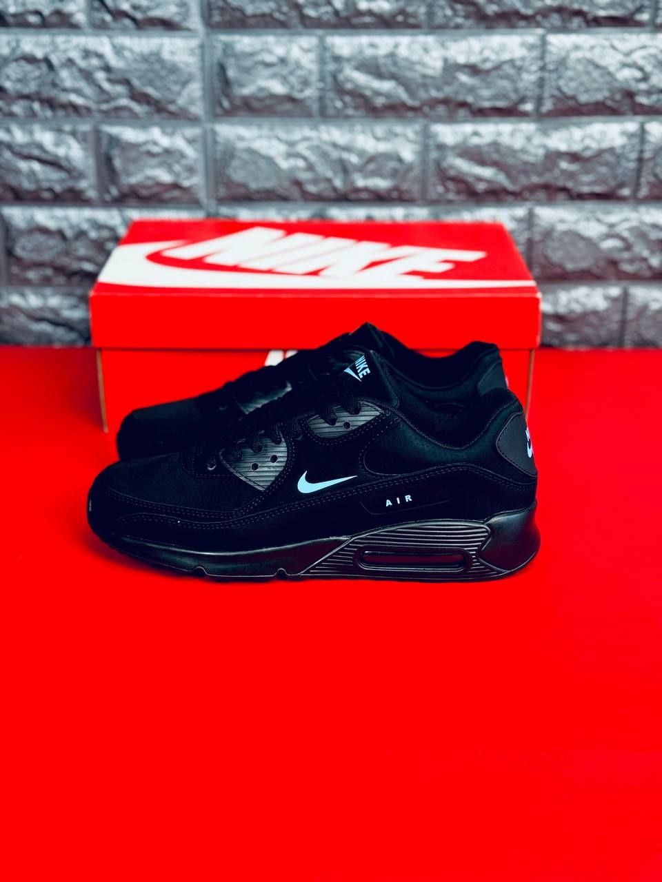Мужские кроссовки Nike Air Max 90 Черные Кожаные Найк