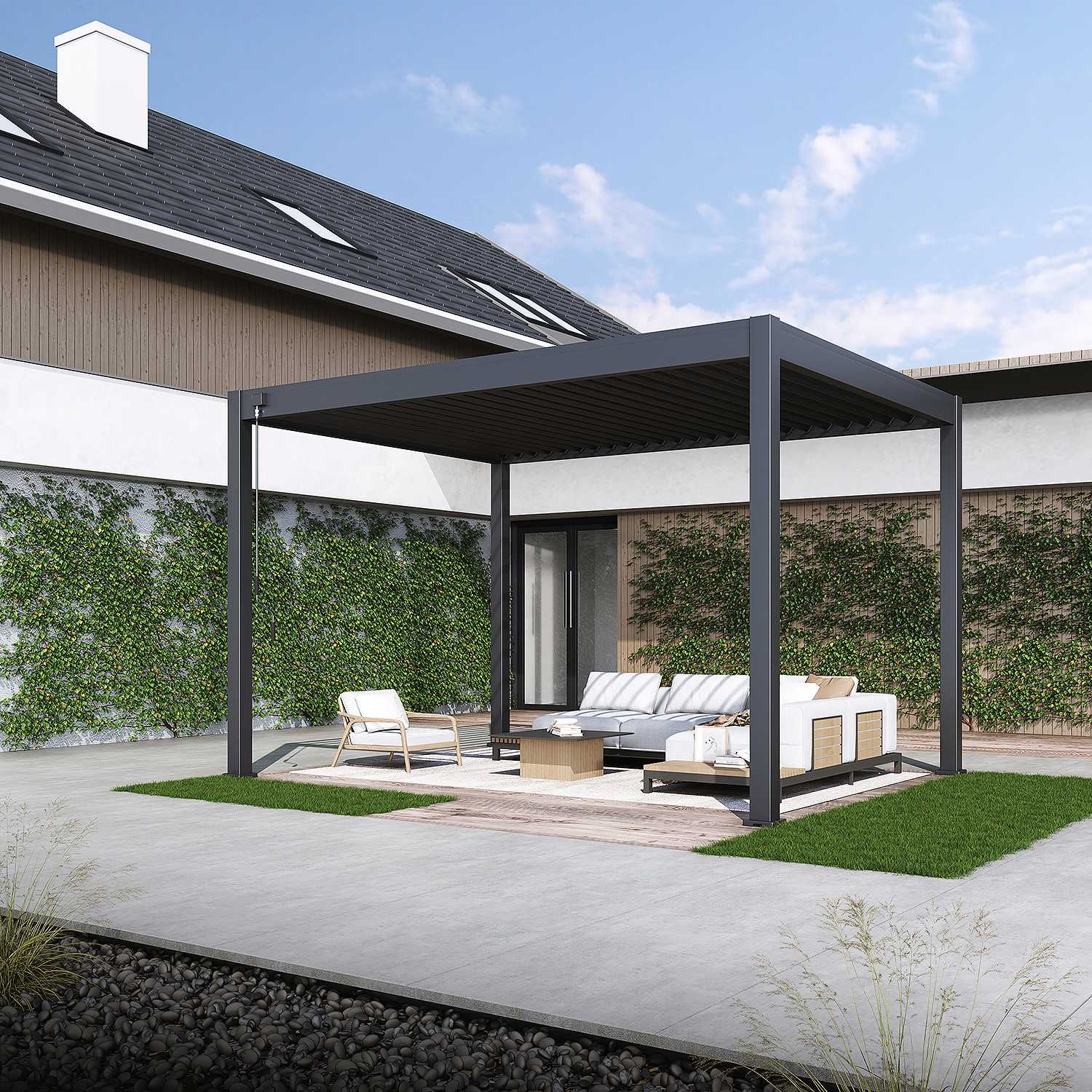 Pergola aluminiowa wolnostojąca. Zadaszenie żaluzjowe aluminiowe.