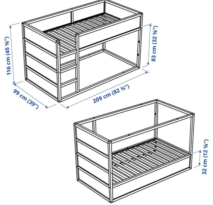 Dwustronne lozko drewniane kura ikea 90x200 pietrowe domek