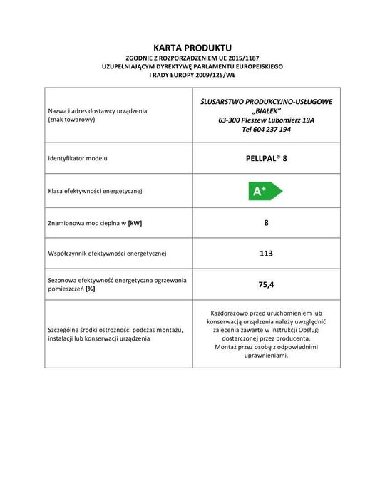 Kocioł Piec z podajnkiem na pellet PELLPAL 8 KW - 5 KLASA do 100m2